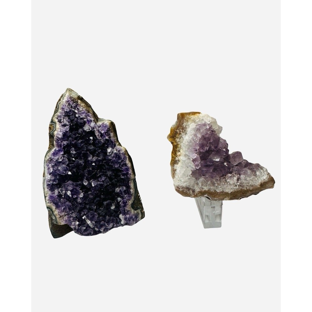 Natural AMETHYST GEODE Cluster Duo 14.7oz Deep Purple Uruguay & Brazil Crystal